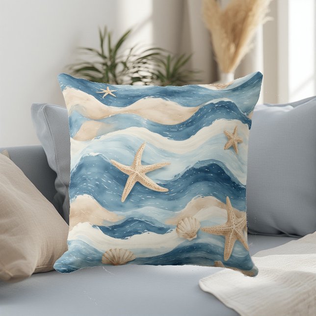 Cojín Decorativo Ocean Life Coastal Tides Beach House Sea Mute Blue (Ocean Life Coastal Tides Beach House Sea Mute Blue Throw Pillow)