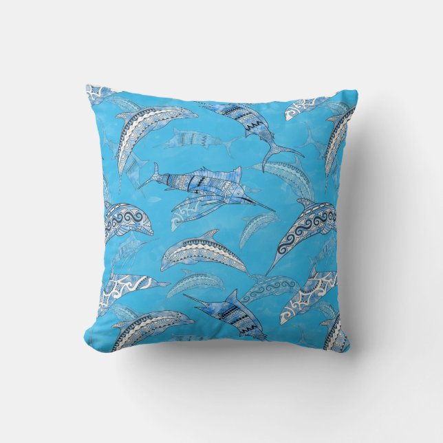 Cojín Decorativo Ocean Marine Animals Dolphins Marlins (Anverso)