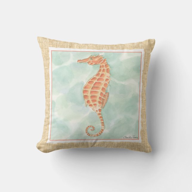 Cojín Decorativo Ocean Naranja Seahorse (Anverso)