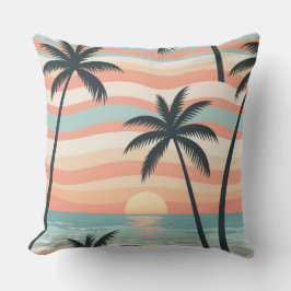 Cojín Decorativo Ocean Stripes & Palms – Tropical Calm Throw Pillow