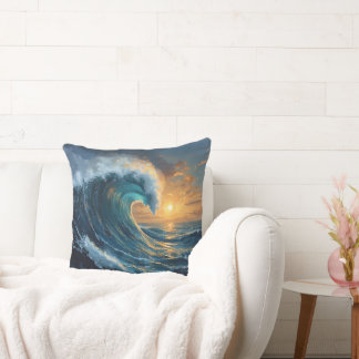 Cojín Decorativo Ocean Wave Sunset Throw Pillow – Abstract Sea Art 