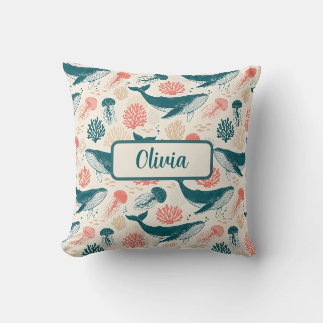 Cojín Decorativo Ocean Wonders Whale Jellyfish Coral (Anverso)