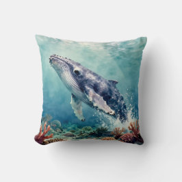 Cojín Decorativo Oceanic Blue Whale Watercolor Coastal Art