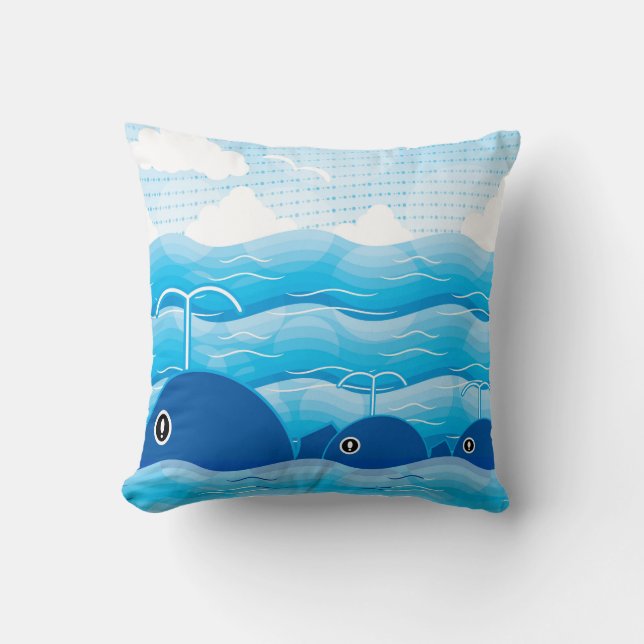 Cojín Decorativo Océano azul ballenas y olas (Anverso)