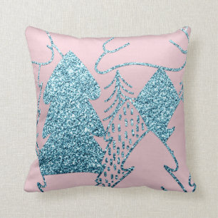 Cojín Decorativo Océano azul del rosa de la prisma del purpurina