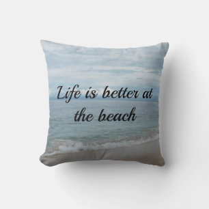 Cojín Decorativo océano turquesa, playa de arena con texto