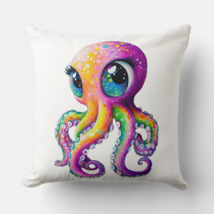 Cojín Decorativo Octopus al estilo Kawaii con grandes ojos brillant