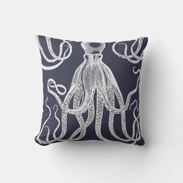 Cojín Decorativo Octopus antiguo sobre el azul (Anverso)