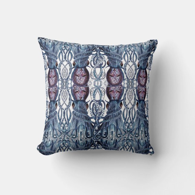 Cojín Decorativo Octopus azul marino costero moderno azul Púrpura b (Anverso)