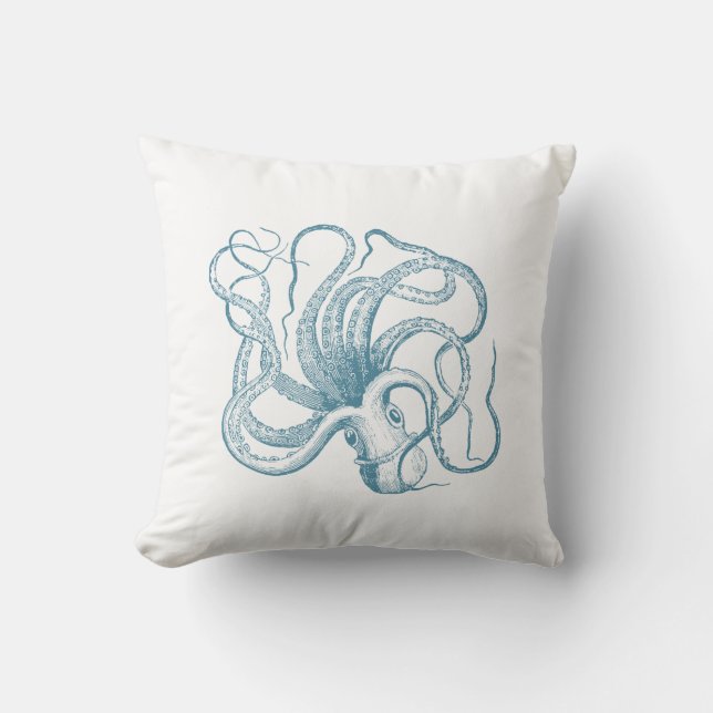 Cojín Decorativo Octopus azul náutico (Anverso)