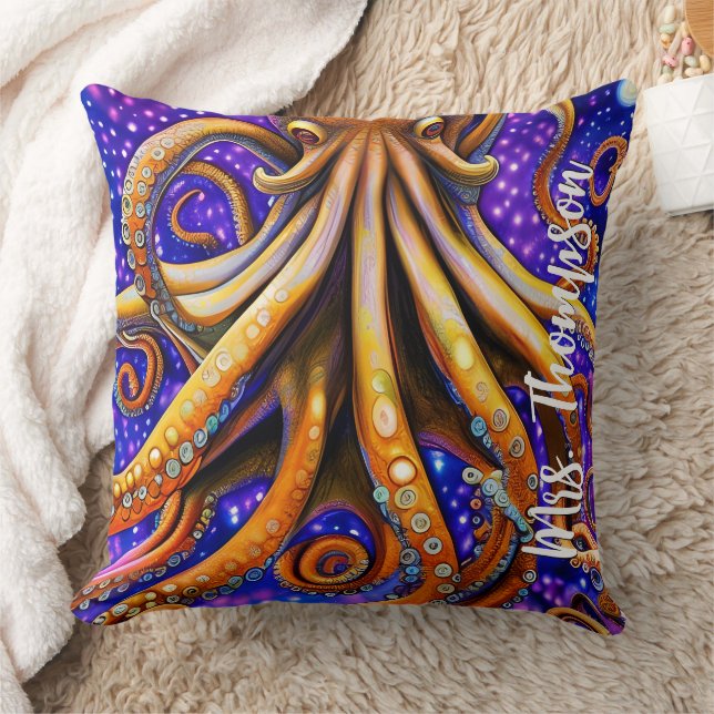 Cojín Decorativo Octopus cutáneo de acuarela con nombre personaliza (Manta)