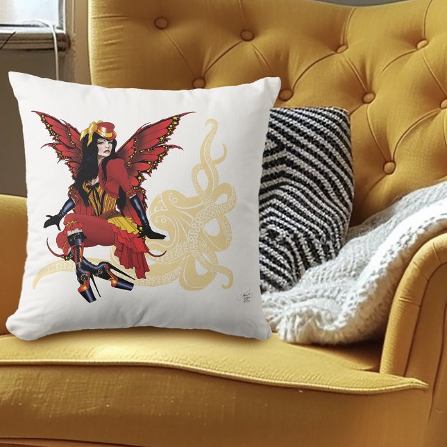Cojín Decorativo Octopus de hadas de Steampunk Rojo (Subido por el creador)