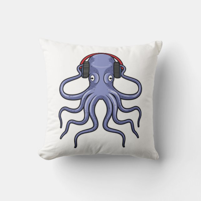 Cojín Decorativo Octopus en la música con auriculares (Anverso)