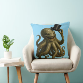 Cojín Decorativo Octopus in top hat, whimsical, nautical art print 