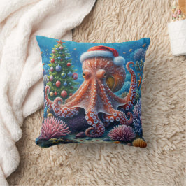 Cojín Decorativo Octopus navidades usando un Santa Hat