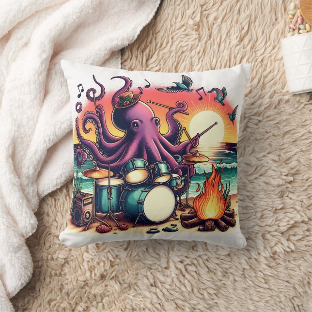 Cojín Decorativo Octopus Tocando Bambores En La Playa Al Azar (Manta)