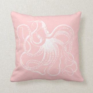 Cojín Decorativo Octopus vinícola rosa claro y franjas náuticas