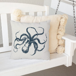 Cojín Decorativo Octopus vintage de crema y marina