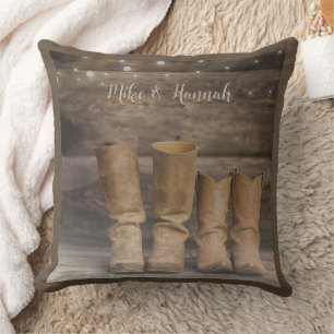 Cojín Decorativo Oeste de Cowboy Boots Rústico Barn Monograma