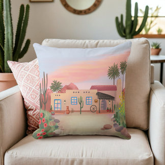Cojín Decorativo Oeste del Desierto Cactus Adobe House Peach |