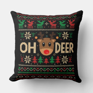 Cojín Decorativo Oh Deer Ugly Christmas Sweater Throw Pillow