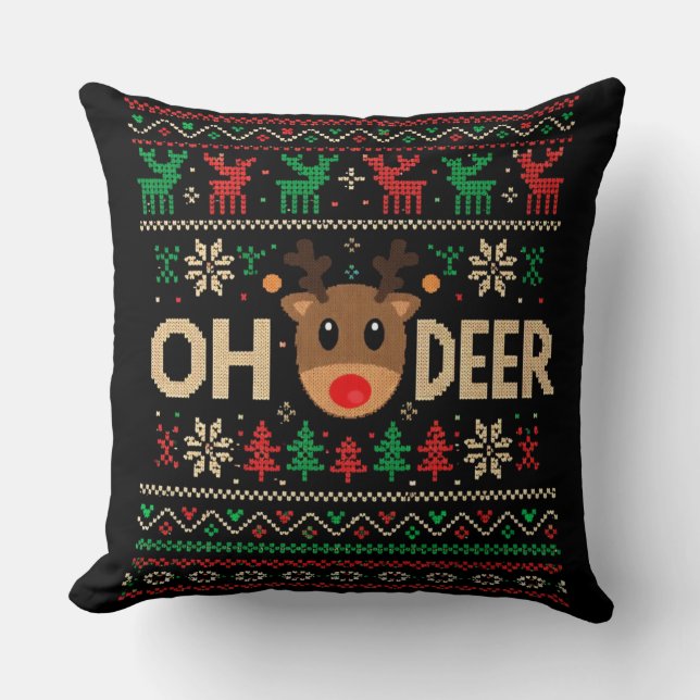Cojín Decorativo Oh Deer Ugly Christmas Sweater Throw Pillow (Anverso)