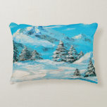 Cojín Decorativo  oil painting, winter mountain landscape with spru<br><div class="desc">oil painting,  winter mountain landscape with spruce
christmas, oil, winter, alps, forest, ice, landscape, snowy, watercolor, alpine, art, artist, artistic, blue, bright, cold, design, drawing, environment, frost, vintage, retro, illustration, </div>