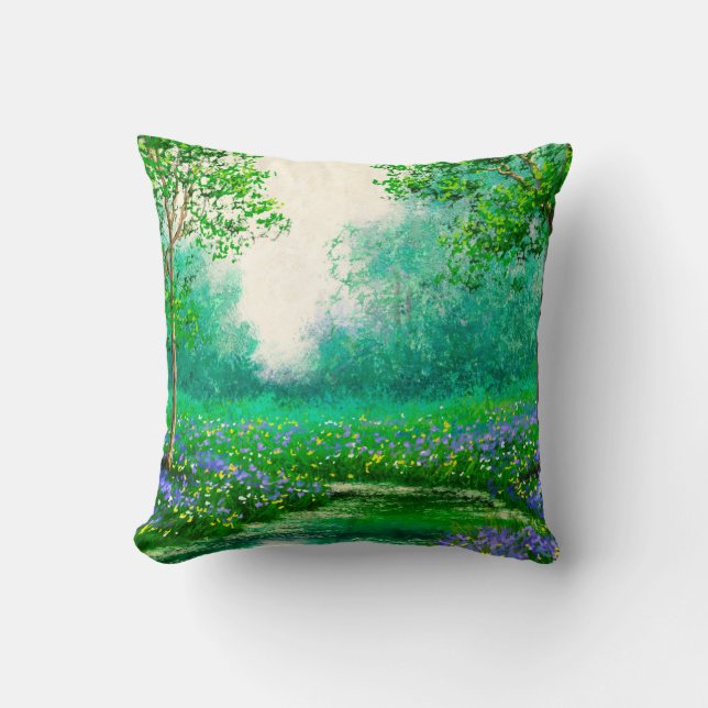 Cojín Decorativo Oil paintings landscape, spring, tree in the fores (Anverso)