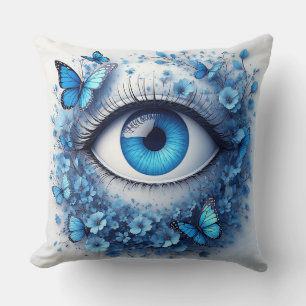 Cojín Decorativo Ojo Azul Rodeado De Flores Y Mariposas