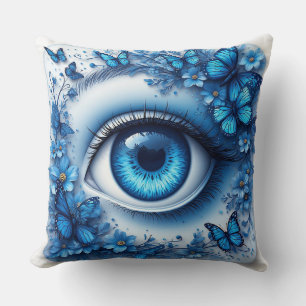 Cojín Decorativo Ojo Azul Rodeado De Flores Y Mariposas