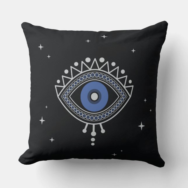 Cojín Decorativo Ojo mágico azul en noche oscura con estrellas (Anverso)