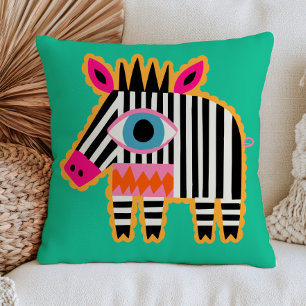 Cojín Decorativo Ojo Malo Cebra Rayada Negrita Maximalista Quirky