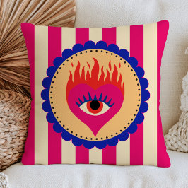 Cojín Decorativo Ojo Malo Corazón en Llamas Arte Folclórico Diverti