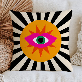 Cojín Decorativo Ojo Malvado Funky con Rayas Negras Maximalista Dop