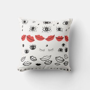 Cojín Decorativo Ojos de cosecha, patrón de labios rojos.