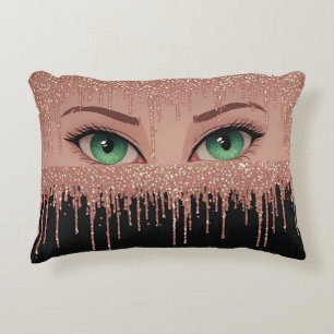 Cojín Decorativo Ojos de fantasía con rosa dorado que gotea