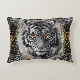 Cojín Decorativo Ojos de tigre - Dibujo de tigre colorido - Pilar d