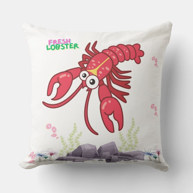 Cojín Decorativo Ojos grandes de langosta roja amigable y tira amar (Anverso)