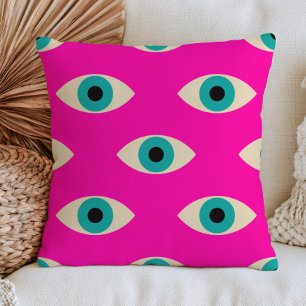 Cojín Decorativo Ojos malvados azules en funky maximalista rosa cal