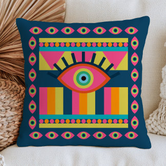 Cojín Decorativo Ojos malvados funky Colorido Maximalista Abstracto