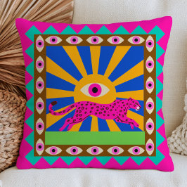 Cojín Decorativo Ojos malvados funky con rayos de sol amarillos y l