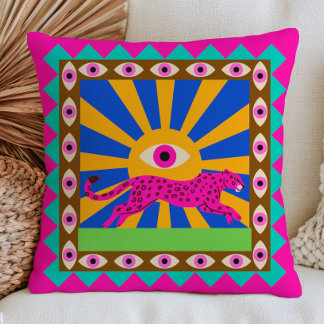 Cojín Decorativo Ojos malvados funky con rayos de sol amarillos y l