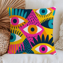 Cojín Decorativo Ojos malvados funky Nazar colorido maximalista boh