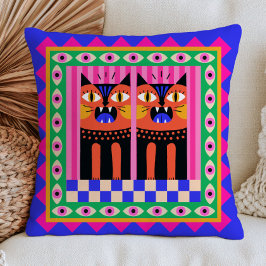 Cojín Decorativo Ojos malvados Gatos Funky Arte Felino Maximalista 