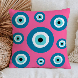 Cojín Decorativo Ojos Turquesas Malvados Sobre Nazar Bohemio Rosa P