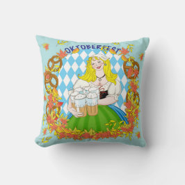 Cojín Decorativo Oktoberfest, chica y cerveza