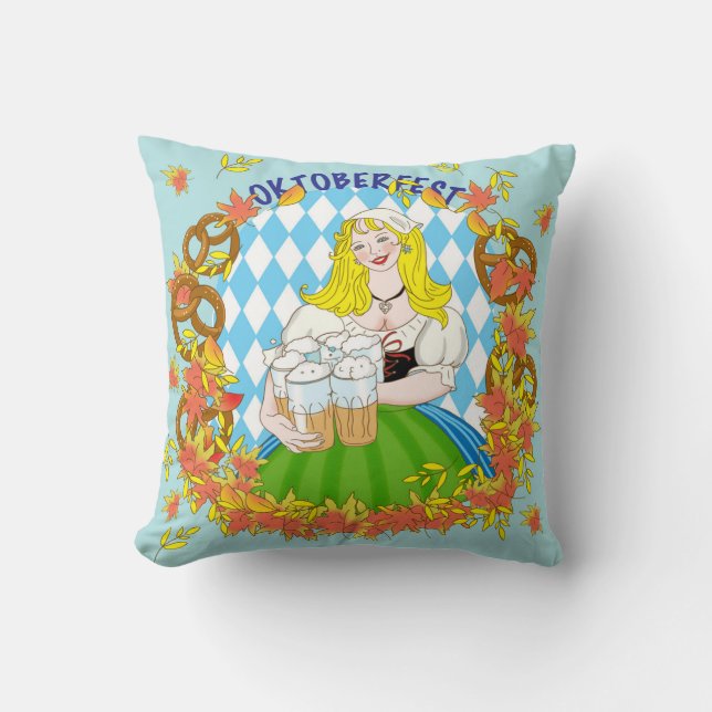 Cojín Decorativo Oktoberfest, chica y cerveza (Anverso)