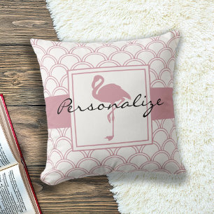 Cojín Decorativo Ola Art Deco Patrón Flamingo Rosa