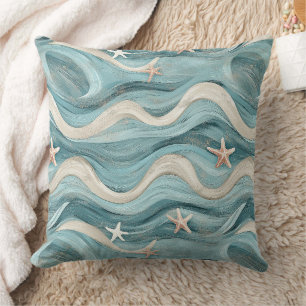 Cojín Decorativo Ola Azul Costera Crema Estrella de Mar