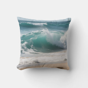 Cojín Decorativo Ola de Océano Turquesa Golpeando la Costa